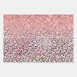 Girl Pink Black Leopard Print Glitzer Geschenkpapier Set