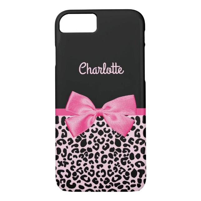 Girl Pink Black Leopard Print Niedlich Bow and Nam Case-Mate iPhone Hülle (Rückseite)
