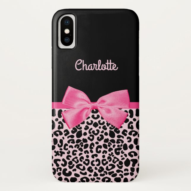 Girl Pink Black Leopard Print Niedlich Bow and Nam Case-Mate iPhone Hülle (Rückseite)