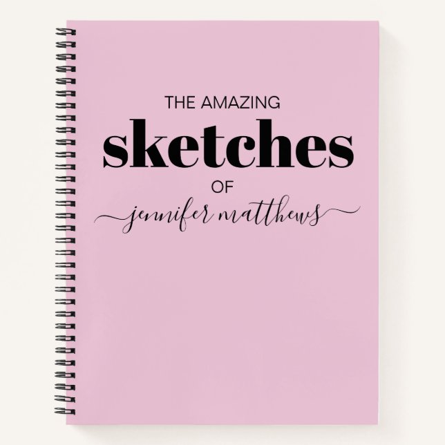 Girl Pink Black Personalisiert Sketchbook Ihr Name Notizbuch (Vorderseite)