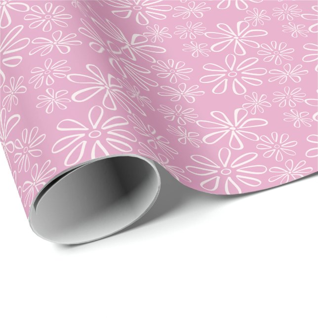 Girl Pink Blush Bloral Doodle Muster Geschenkpapier (Rolleneckpunkt)