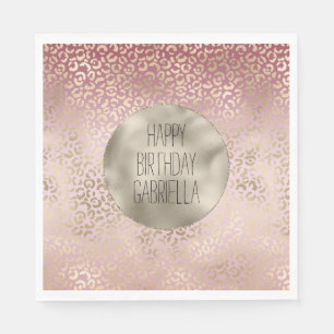 Girl Pink Blush Gold Ombre Leopard Print Serviette