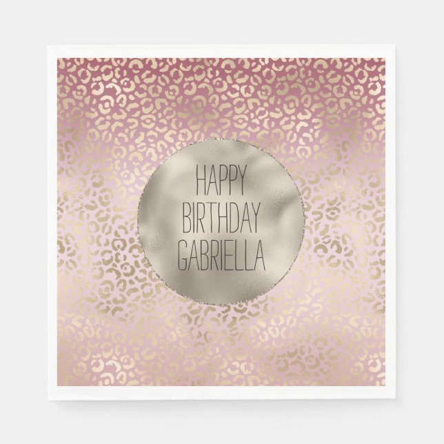 Girl Pink Blush Gold Ombre Leopard Print Serviette (Vorderseite)