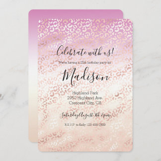 Girl Pink Blush Peach Glam Leopard Print Gefärbte Einladung