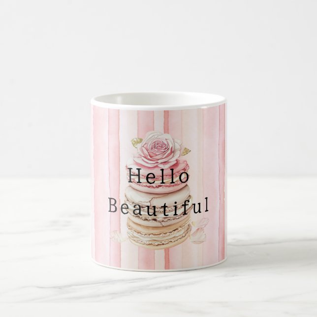 Girl Pink Blush White Stripes Macaroons Kaffeetasse (Mittel)