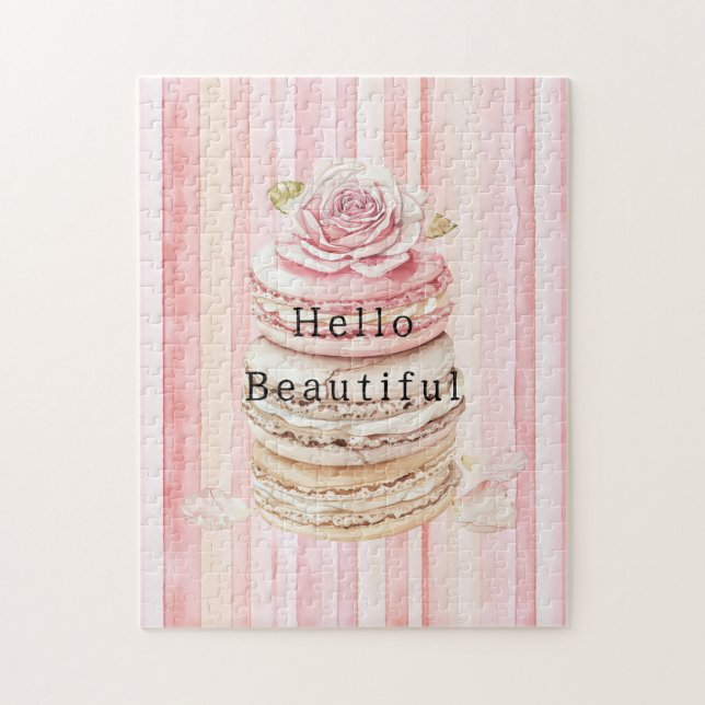 Girl Pink Blush White Stripes Macaroons Puzzle (Vertikal)