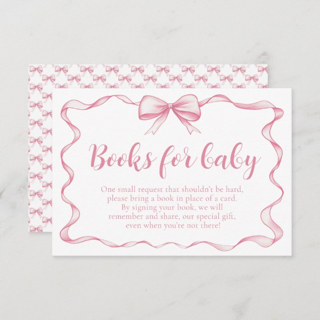 Girl Pink Bow Baby Showbücher für Babykarte Einladung (Vorne/Hinten)