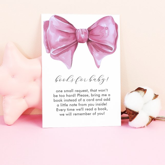 Girl Pink Bow Baby Shower Books for Baby Begleitkarte (Girly Pink Bow Baby Shower Books for Baby Enclosure Card)
