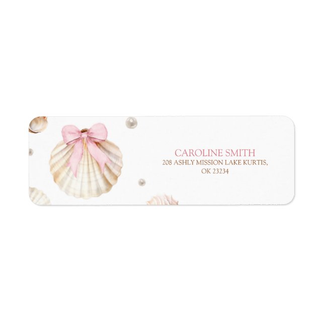 Girl Pink Bow Shell Baby Shower Address Label (Vorne)