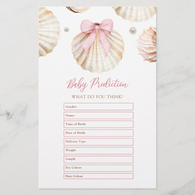 Girl Pink Bow Shell Baby Shower Baby Predictions  (Vorderseite)