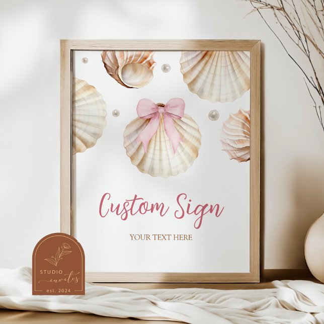 Girl Pink Bow Shell Baby Shower Custom Sign Poster (Von Creator hochgeladen)