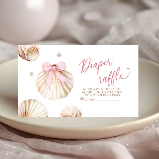 Girl Pink Bow Shell Baby Shower Diaper Raffle Begleitkarte (Von Creator hochgeladen)