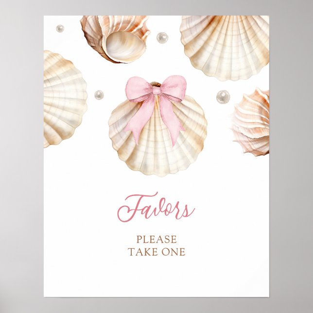 Girl Pink Bow Shell Baby Shower Favors Poster (Vorne)