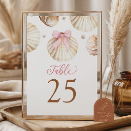 Girl Pink Bow Shell Baby Shower Table Number Tischnummer