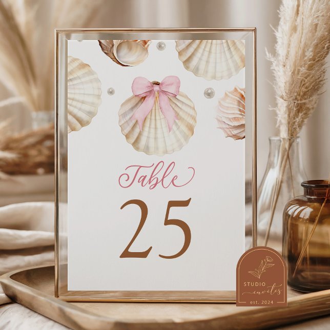 Girl Pink Bow Shell Baby Shower Table Number Tischnummer (Von Creator hochgeladen)