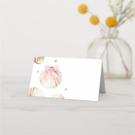 Girl Pink Bow Shell Baby Shower Tent Card Terminkarte