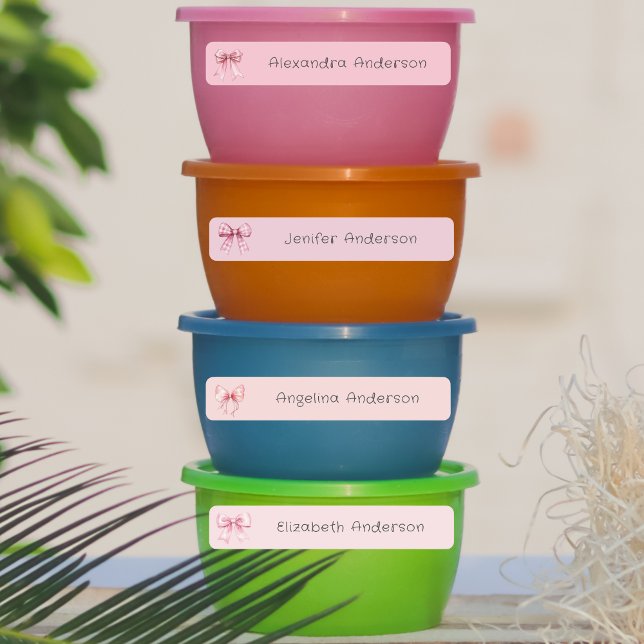 Girl Pink Bow Wasserfester Name Etiketten (Girly Pink Bow Waterproof Name Labels)