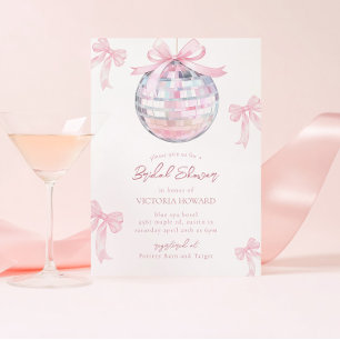 Girl Pink Bows Shiny Disco Ball Brautparty Einladung