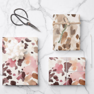 Girl Pink Brown Cream Leopard Animal Print Geschenkpapier Set