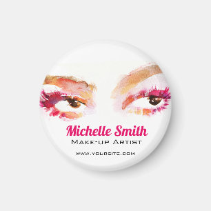 Girl Pink Brown Watercolor Eye Makeup Artist Magnet