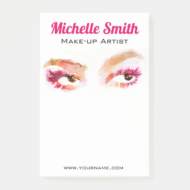 Girl Pink Brown Watercolor Eye Makeup Artist Post-it Klebezettel (Vorderseite)