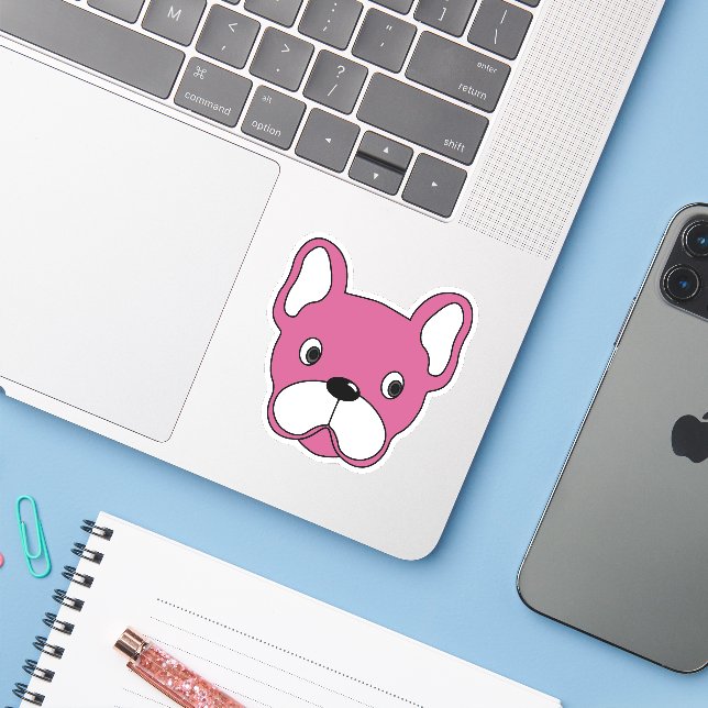 Girl Pink Bulldog 3"x3" Vinyl Sticker (Laptop mit iPhone)