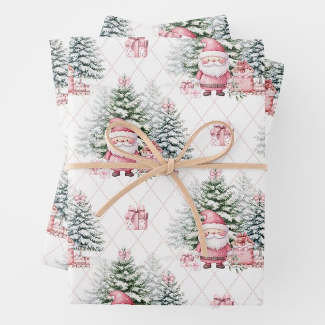 Girl Pink Christmas Santa Presents Geschenkpapier Set (Beispiel)