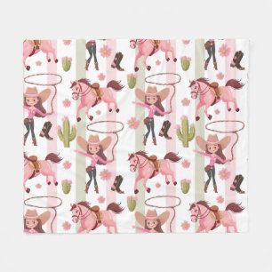 Girl Pink Cowgirl Horse Rodeo Western Design Fleecedecke