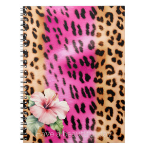 Girl Pink Cream Black Leopard Hibiskus Blume Notizblock