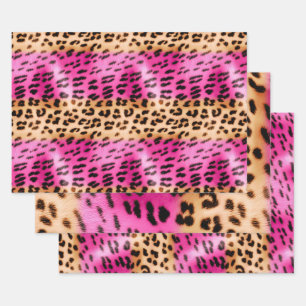 Girl Pink Cream Black Leopard Print Geschenkpapier Set
