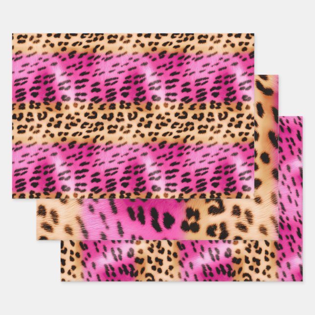 Girl Pink Cream Black Leopard Print Geschenkpapier Set (Set)