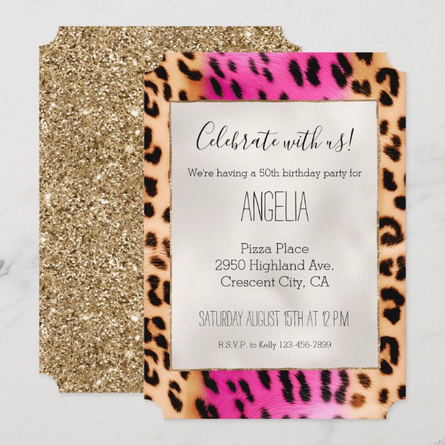 Girl Pink Cream Leopard Print Einladung (Vorne/Hinten)