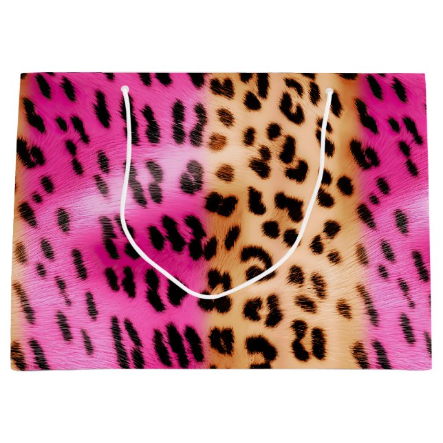 Girl Pink Cream Leopard Print Große Geschenktüte (Vorderseite)