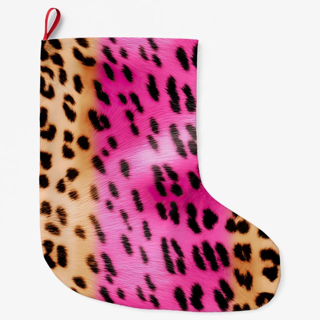 Girl Pink Cream Leopard Print Großer Weihnachtsstrumpf (Vorderseite)