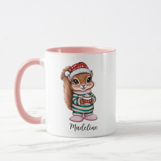 Girl Pink Custom Christmas Eichhörnchen Tasse (Links)
