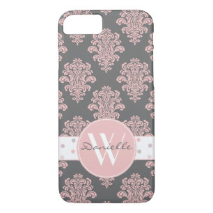 Girl Pink Damask Monogram iPhone 8/7 Hülle