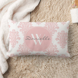 Girl Pink Damask Monogram Lendenkissen