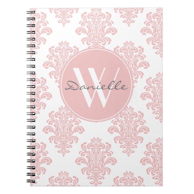Girl Pink Damask Monogram Notizblock (Vorderseite)