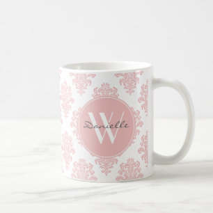 Girl Pink Damask Monogram Tasse