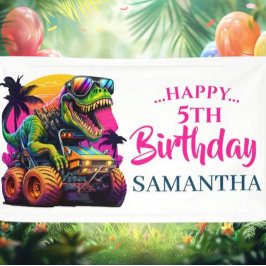 GIRL PINK Dino Jurassic Banner