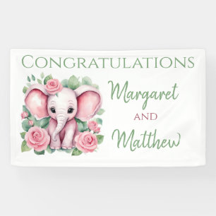 Girl Pink Elephant Rose Kinderdusche Party Banner