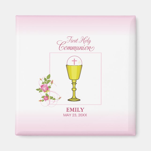 Girl Pink Erste heilige Kommunion, Chalice, Gastge Magnet (Vorne)