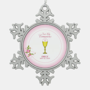 Girl Pink Erste heilige Kommunion, Chalice, Gastge Schneeflocken Zinn-Ornament