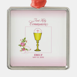 Girl Pink Erste heilige Kommunion, Chalice, Gastge Silbernes Ornament