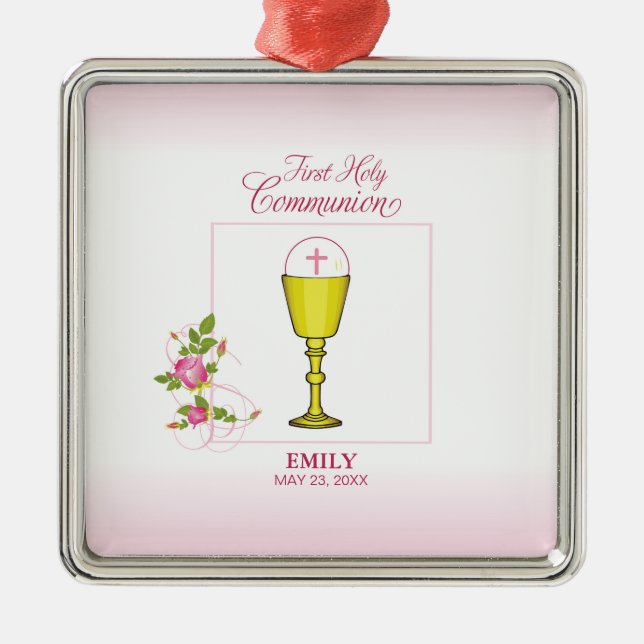 Girl Pink Erste heilige Kommunion, Chalice, Gastge Silbernes Ornament (Vorne)
