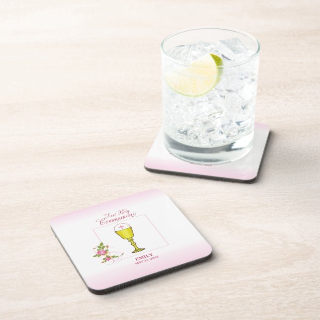 Girl Pink Erste heilige Kommunion, Chalice, Gastge Untersetzer (Rechte Seite)