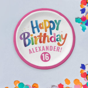 Girl Pink farbenfrohe Geburtstagsparty Wasserfarbe Pappteller