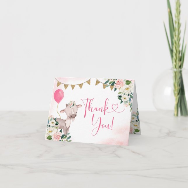 Girl Pink Farm Baby Dusche Danke Karte (Vorderseite)