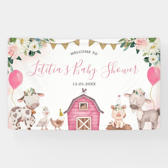 Girl Pink Farm Baby Dusche Große Banner Zeichen (Horizontal)