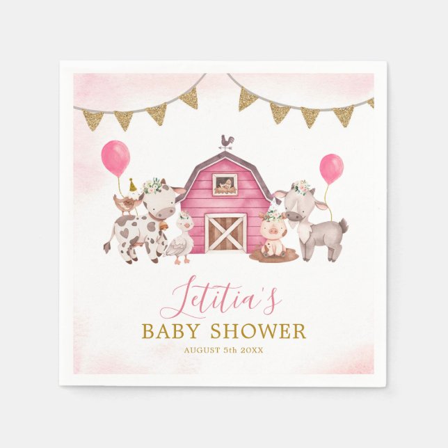 Girl Pink Farm Baby Shooting Paper Napkin Serviette (Vorderseite)